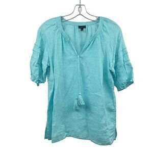 Talbots Womens Short Sleeve Pullover Top Tassels Turquoise Size XS